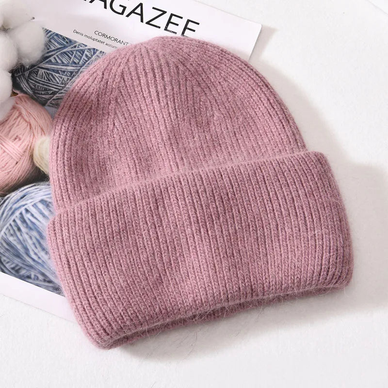 Winter Angola Rabbit Fur Knitted Beanies