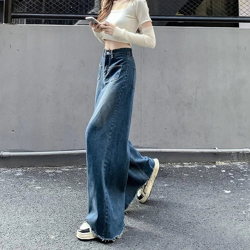 Woman High Waist Vintage Designer Wide Leg Jeans