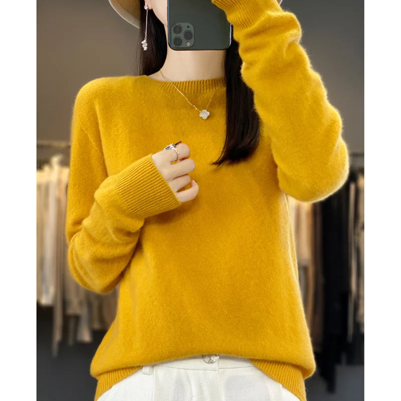 Wool Round Neck Top Fashion Versatile Knitted Loose Long Sleeve