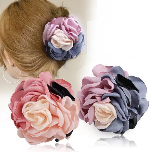 Big Camellia Flower Hair Claws Clips Women