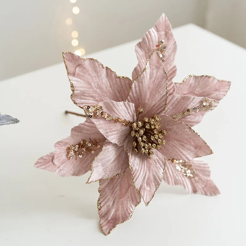 A Variety of High-end Velvet Fabric Hand-coated with Powder To Simulate Christmas Flowers and Christmas Decorations   Xmas Tree