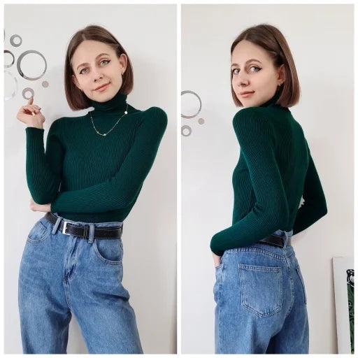 Heliar Women Fall Turtleneck Sweater Knitted Soft Pullovers Cashmere