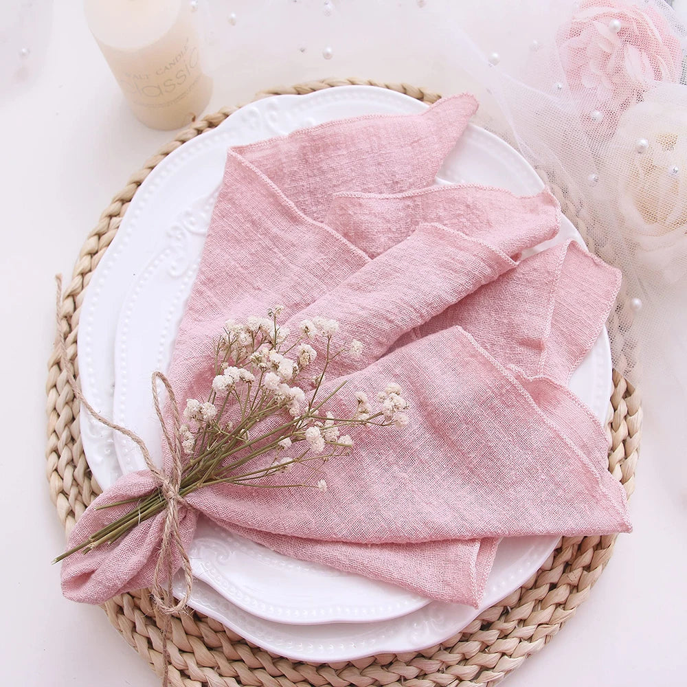 10pcs 30x30cm Cotton Cloth Napkins Gauze Fabric Pink for Wedding Party Birthday Dinner Tea Towel Table Village Christmas Napkin