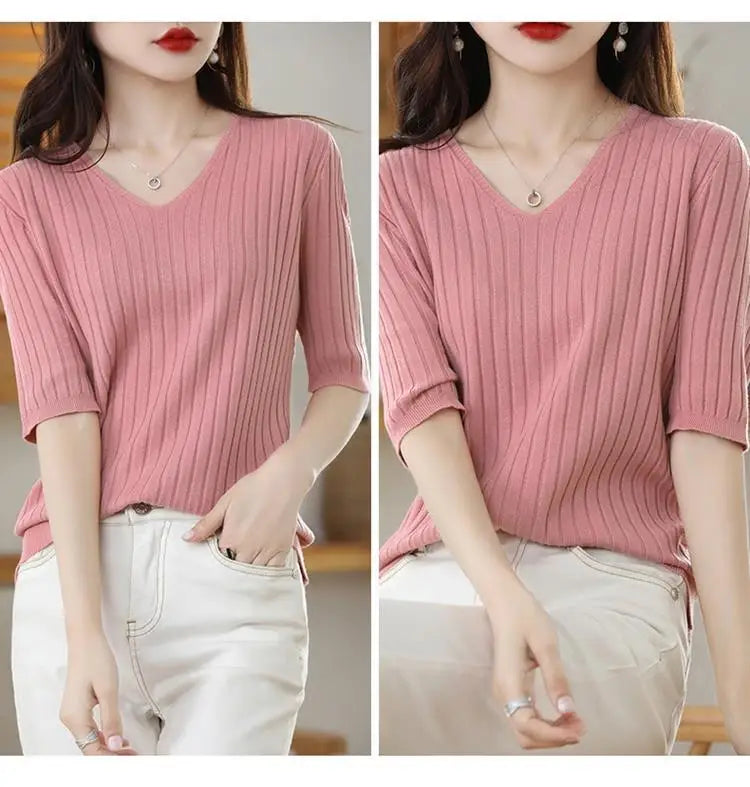 Women's V-neck Short-Sleeved Exquisite Cashmere