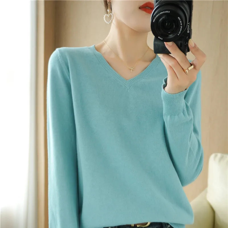 V-neck Knitted Sweater 100% Long Staple Cotton