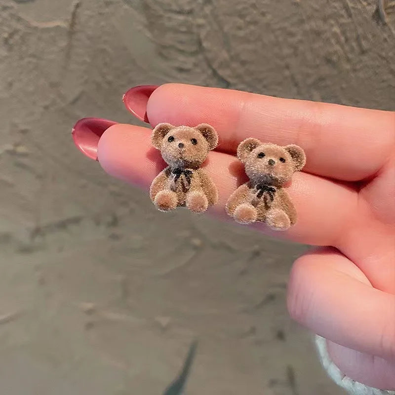 Cute Flocking Plush Bear Stud Earrings