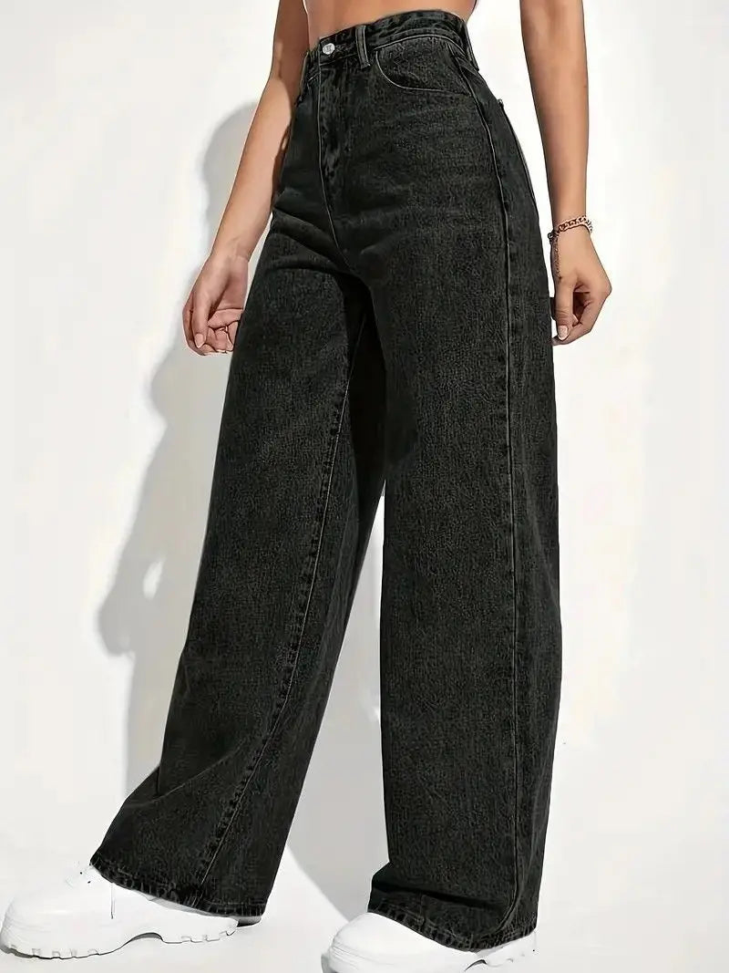 Wide-legged  High-waisted Straight Tube, Thin and Drape Jeans