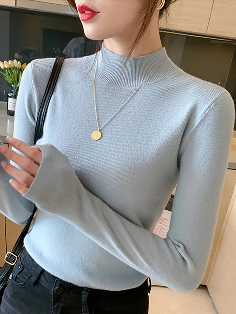 Turtleneck Sweater  Women Knitted Pullovers Long Sleeve