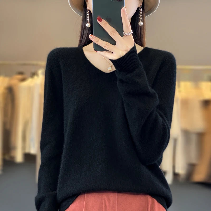 Merino Pure Wool V-neck Autumn And Winter Pullover Sweater
