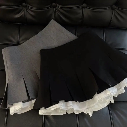 Ruffles Black Mini Skirt Women