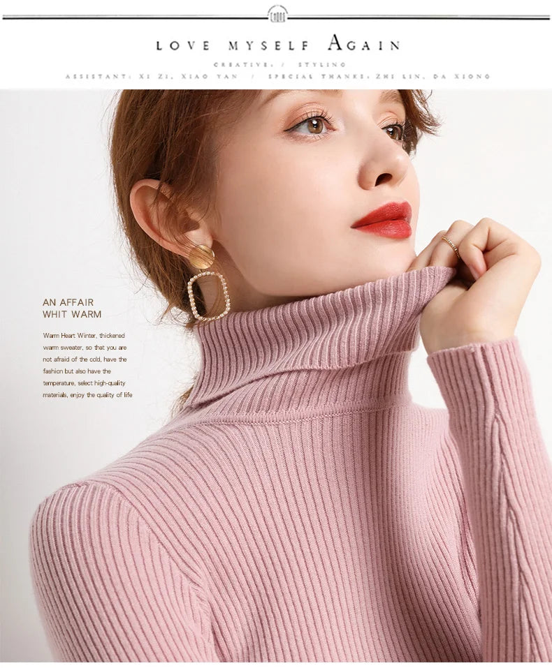 Heliar Women Fall Turtleneck Sweater Knitted Soft Pullovers Cashmere