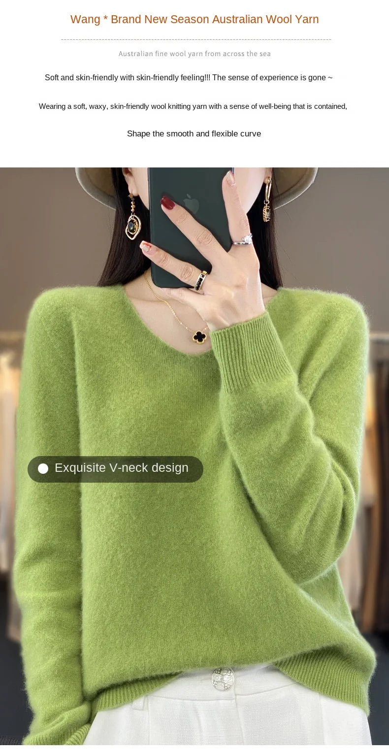Merino Pure Wool V-neck Autumn And Winter Pullover Sweater