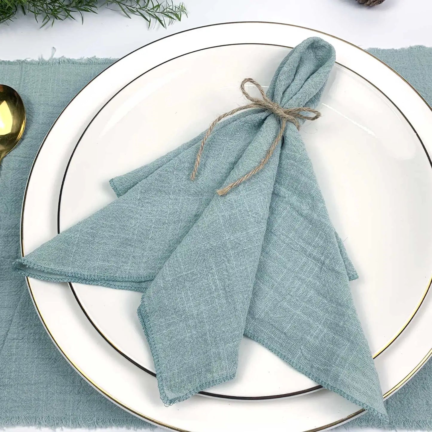 Set of 6 Cotton Cloth Napkins Gauze Sage Green 30x30cm