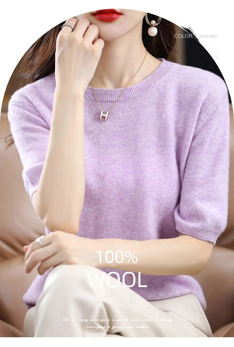 Merino Wool Short Sleeved Women's Sweater