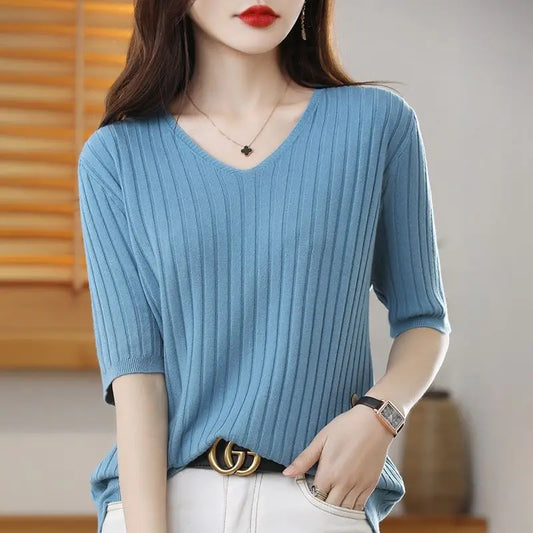 Women's V-neck Short-Sleeved Exquisite Cashmere