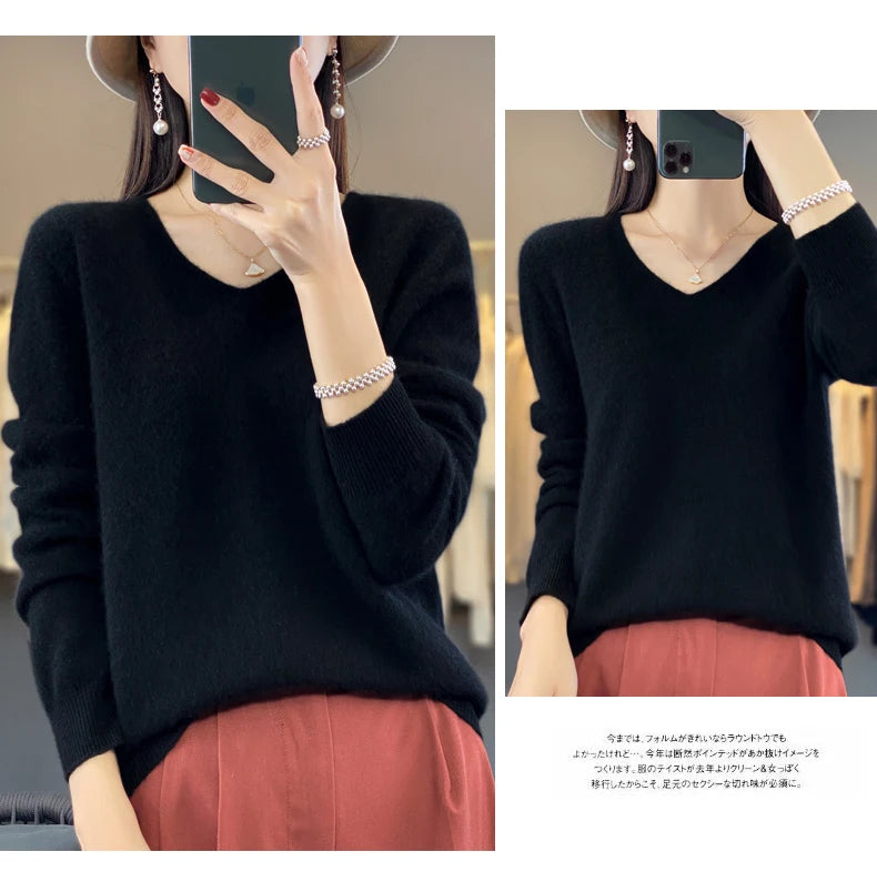 Merino Pure Wool V-neck Autumn And Winter Pullover Sweater