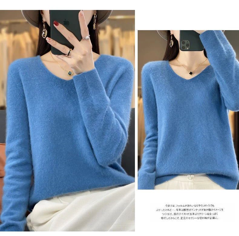 Merino Pure Wool V-neck Autumn And Winter Pullover Sweater
