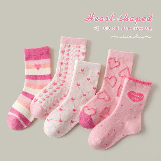 Baby Girls Cotton Socks 5 Pairs Pink Sweet Love Pattern