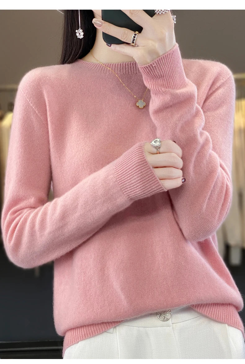 Wool Round Neck Top Fashion Versatile Knitted Loose Long Sleeve