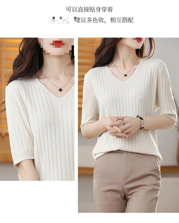 Women's V-neck Short-Sleeved Exquisite Cashmere