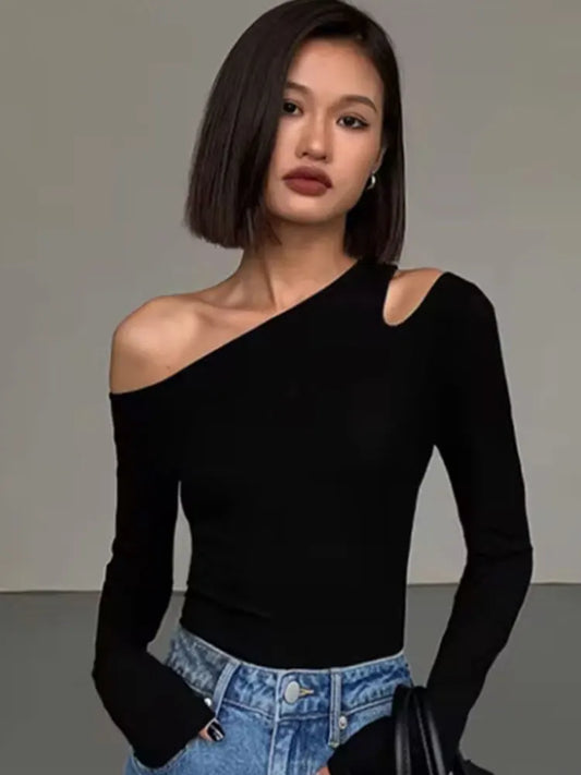 Collar Off-shoulder Long-sleeved