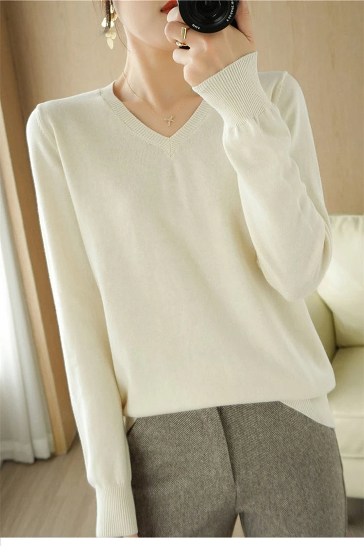 V-neck Knitted Sweater 100% Long Staple Cotton