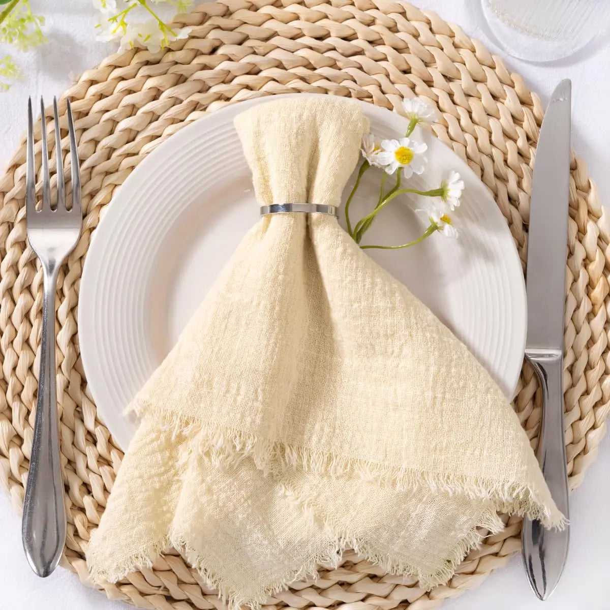 6Pcs 32x32cm Handmade Cotton Cloth Napkins, 100% Cotton
