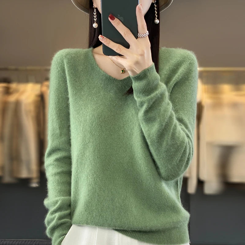 Merino Pure Wool V-neck Autumn And Winter Pullover Sweater
