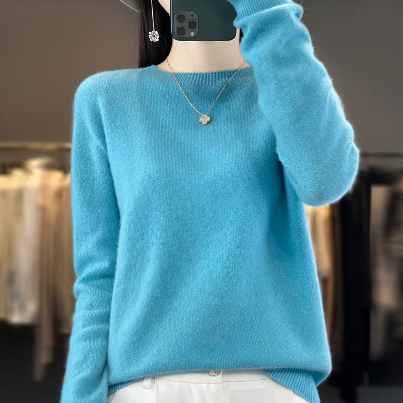 Wool Round Neck Top Fashion Versatile Knitted Loose Long Sleeve