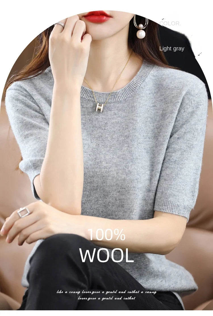 Merino Wool Short Sleeved Women's Sweater