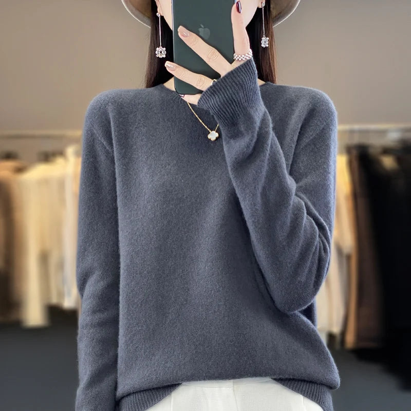 Wool Round Neck Top Fashion Versatile Knitted Loose Long Sleeve