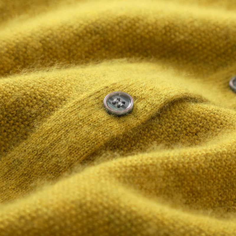 Cardigan Sweater O-Neck Button 100% Merino Wool