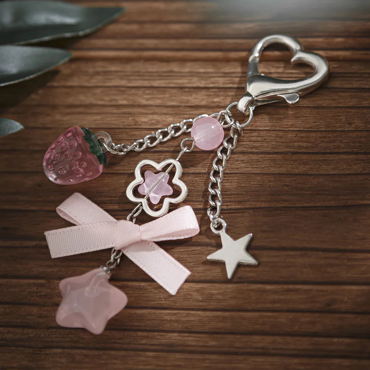 Y2K Fashion Flower Star Love Bow Strawberry Pendant Acrylic Keychain