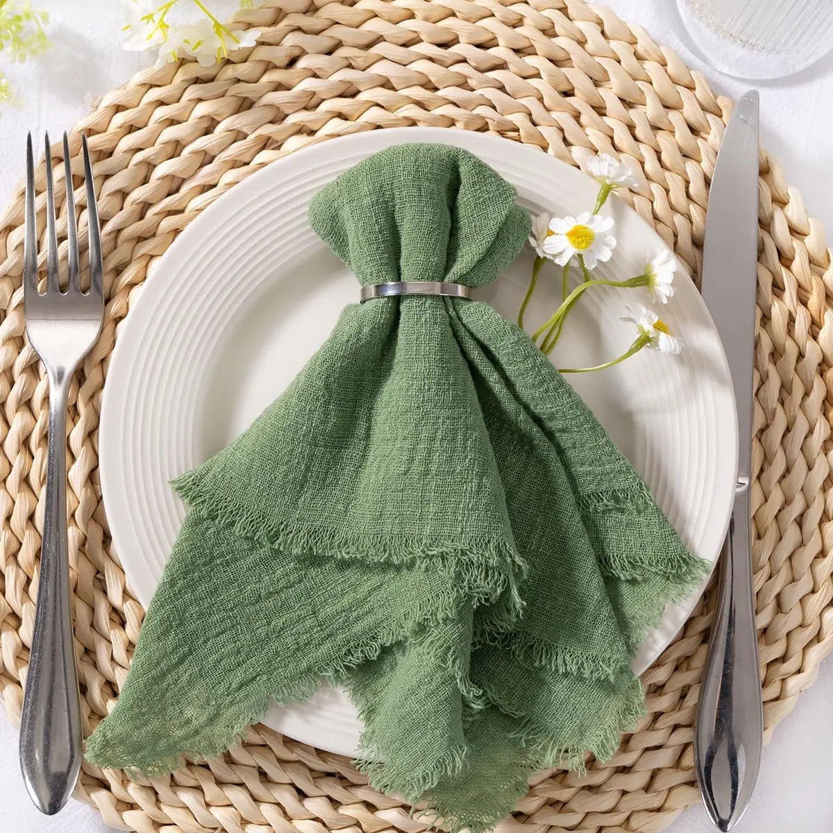 6Pcs 32x32cm Handmade Cotton Cloth Napkins, 100% Cotton
