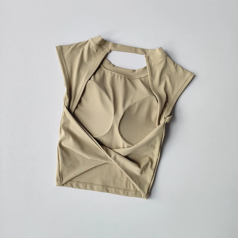 Sexy Short Backless Fixed Chest Pad Sports T-shirt