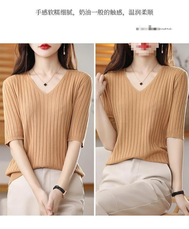 Women's V-neck Short-Sleeved Exquisite Cashmere