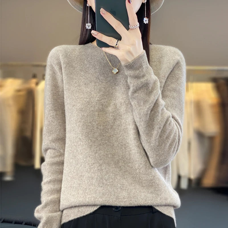 Wool Round Neck Top Fashion Versatile Knitted Loose Long Sleeve