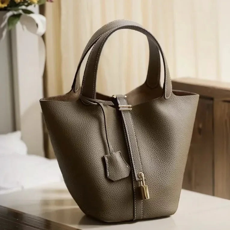 Large Capacity PU Handbag Basket Bucket Bag