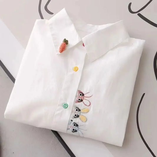 Lady Casual Long Sleeve Turn-down Collar