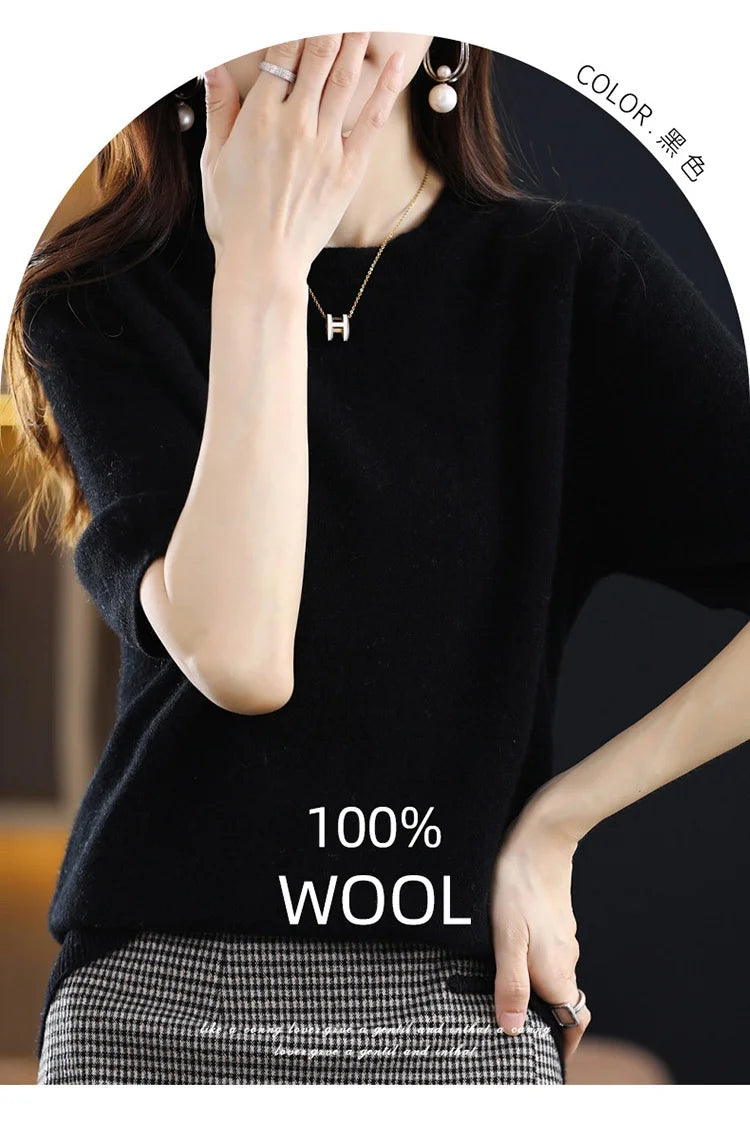 Merino Wool Short Sleeved Women's Sweater