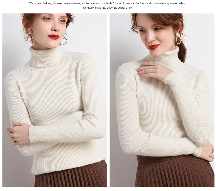 Heliar Women Fall Turtleneck Sweater Knitted Soft Pullovers Cashmere