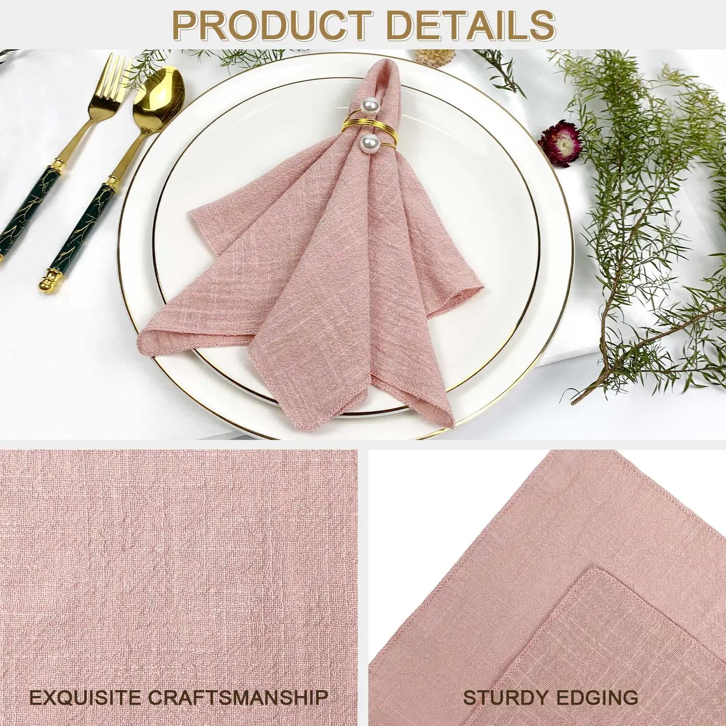 Set of 6 Cotton Cloth Napkins Gauze Sage Green 30x30cm