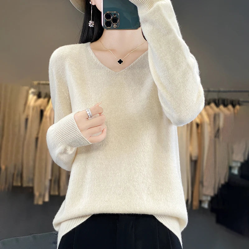 New Women's V-neck First-line Ready-To-Wear Sweater Long Sleeve