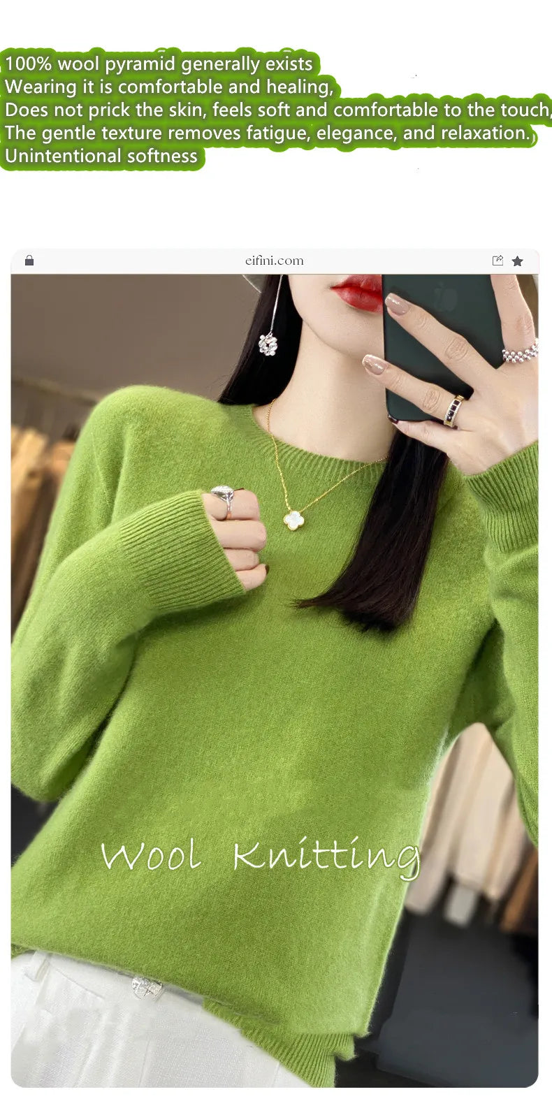 Wool Round Neck Top Fashion Versatile Knitted Loose Long Sleeve