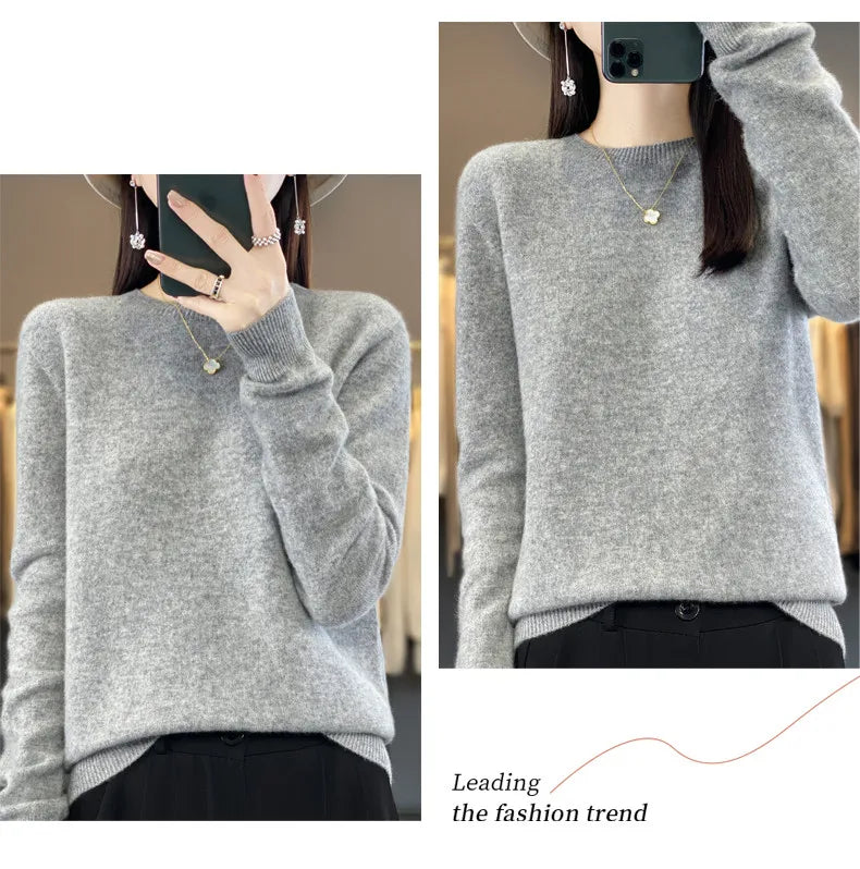 Wool Round Neck Top Fashion Versatile Knitted Loose Long Sleeve