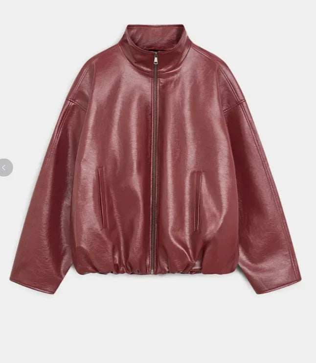 Olive Green Solid Leather Jacket