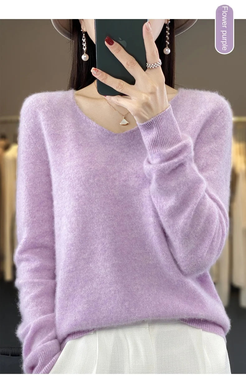 Merino Pure Wool V-neck Autumn And Winter Pullover Sweater