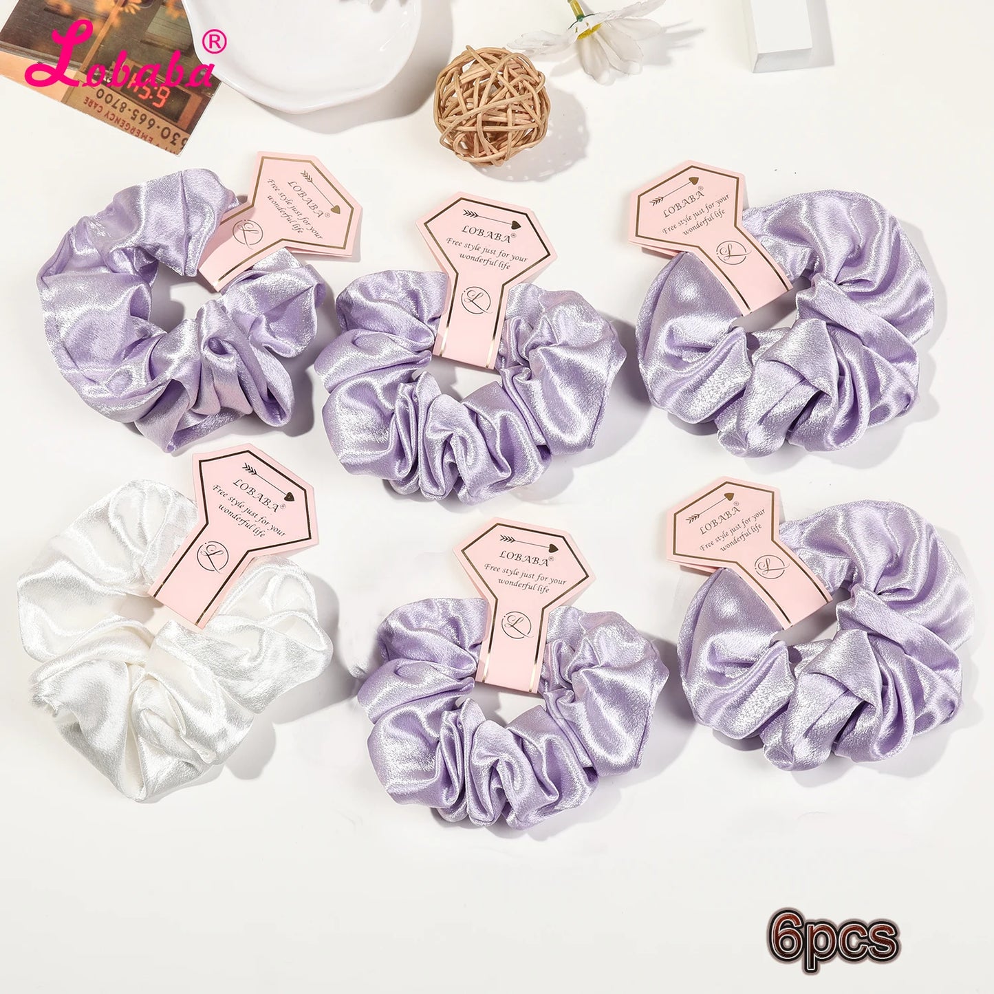 6 Pcs Pink Satin Bridesmaid Scrunchies Bachelorette Hair Ties