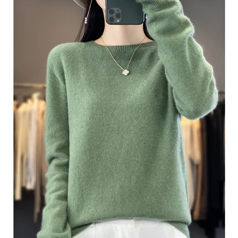 Wool Round Neck Top Fashion Versatile Knitted Loose Long Sleeve