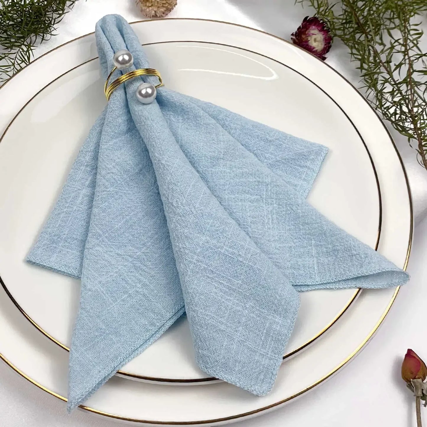 Set of 6 Cotton Cloth Napkins Gauze Sage Green 30x30cm